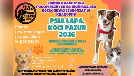 AKCJA Psia Łapa, Koci Pazur 2026 – zbiórka dla podopiecznych Schroniska dla